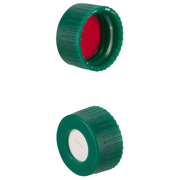 Microsolv Screw Cap green, 9 mm, with white Sil/red PTFE Preslit Bonded Septa Ribbed, 100 pc/PAK