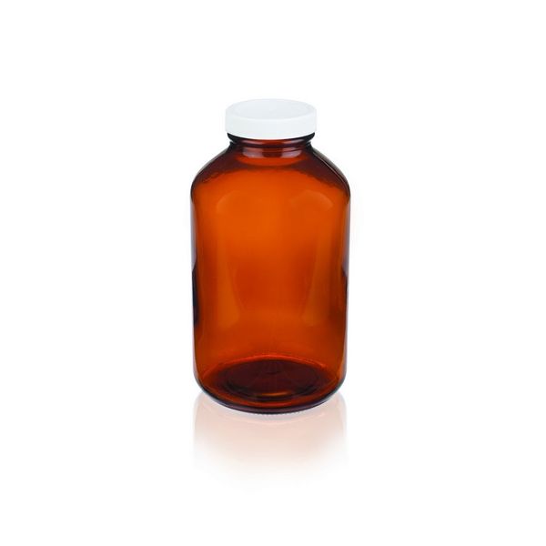 DWK Wheaton Weithals-Verpackungsflasche, braun, AR-Glas, 32oz, Schraubkappe, PP, weiß, 53-400 mit PV-Einlage, 99 x 178 mm, 12 St/Pkg