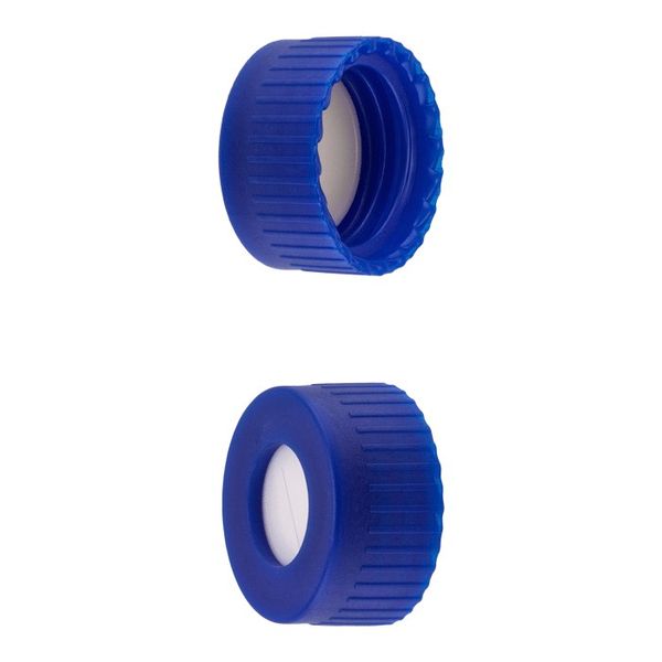 Microsolv Schraubkappe hellblau 9 mm, mit hellbraunem, silikonisiertem/klarem PTFE-Septum mit Schlitz, 1000 St/Pkg