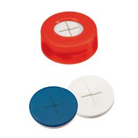 Product Image of Schnappringkappe, ND11 PE: rot mit 6 mm Loch, Silikon weiß/PTFE blau, kreuzgeschlitzt, harte Kappe, 1,0 mm, 10x100/PAK