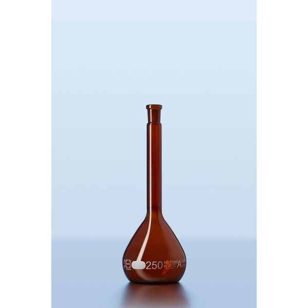 Duran Group Volumetric flask, brown, SJ 10/19, 10 ml, white graduation, AW, IC, PE stopper, 2 pc/PAK