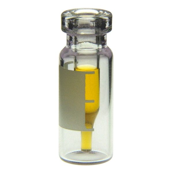 Microsolv Crimp Top Vials,Glass. Clear / Clear Insert, 300ul, with Write-On Patch and fill lines, Fused Insert Style, an 11mm Serum Finish with 