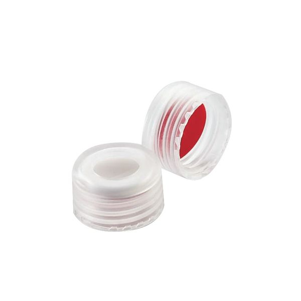 DWK Wheaton ABC Schraubkappe, PP, natur, mit geschlitzter Einlage 0,005 PTFE rot/0,035 Silikon, 9 mm, 1000 St/Pkg