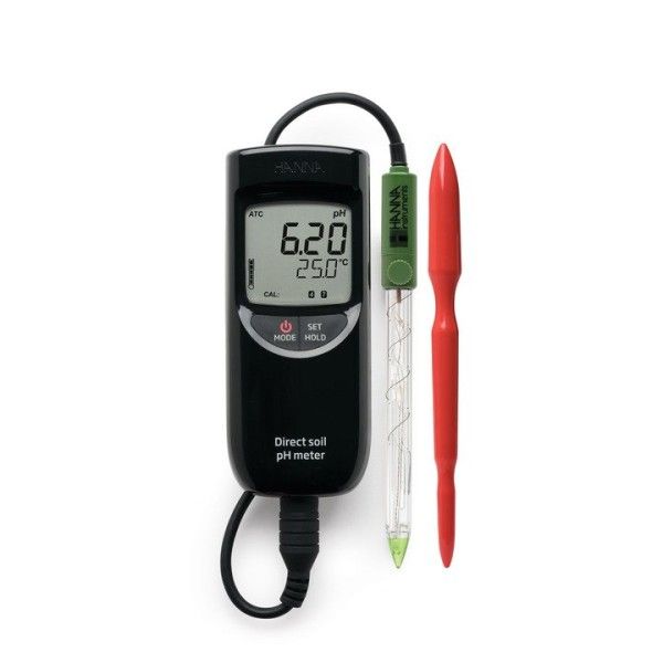 HANNA Instruments Deutschland GmbH pH/°C-Meter für Direktmessung in Erde, Ph -2 bis 16, -5 bis 105°C, inkl. Elektrode HI12923