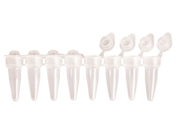 Ratiolab PCR-8-fach-Röhrchenstreifen, 8 x 0,2 ml, Deckel domförmig, einzeln anhängend, 126 St/Pkg