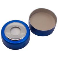 Product Image of 20 mm Magnetische Bimetall-Kappe, blau/silber, mit Loch, Silicon weiß/PTFE beige, 3 mm, 1000 St/Pkg