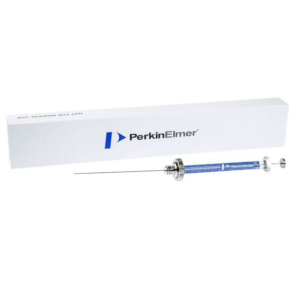 PerkinElmer Spritze, 5 μL, Metallkolben, PTFE-Dichtung, 0,63 mm Nadeldurchmesser, BLAUE Kartusche, 5 St/Pkg