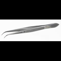 Tweezer, stainless steel, sharp, bent, with guide pin, L = 105 mm