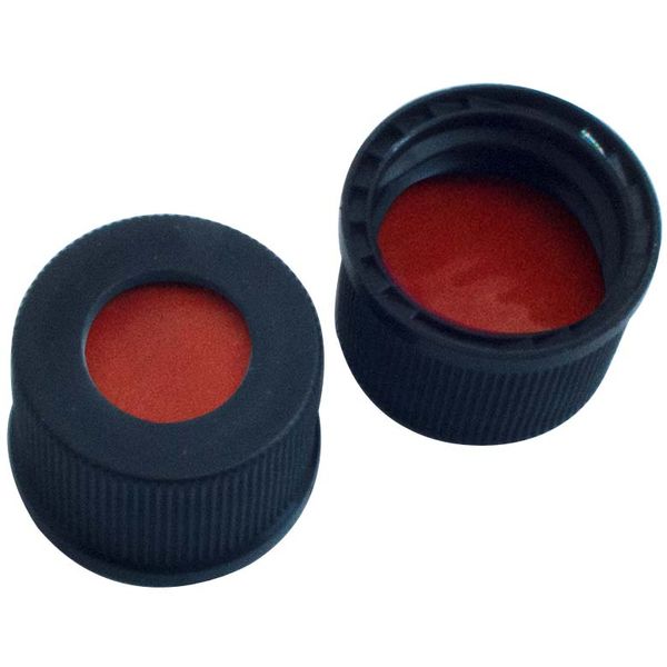 Altmann Analytik 13 mm PP screw cap, black, with hole, NK red-orange/TEF transparent, 1.3 mm, 1000 pc/PAK