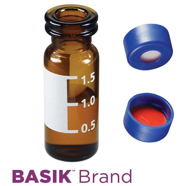 Microsolv EPP Vial, amber, 2 ml, Snap Cap blue with bonded SOFT-Guard Sil/PTFE Septa slit, Write-on Patch, 100 pc/PAK