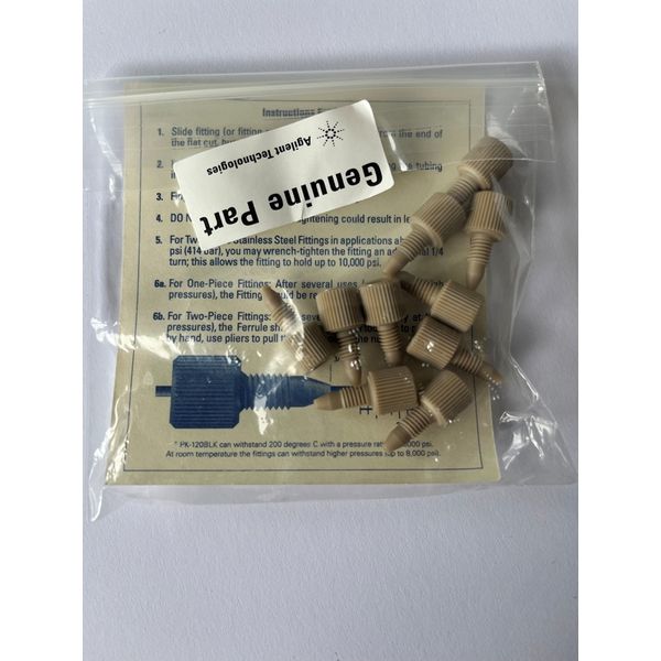 Agilent Technologies Fittings, PEEK, fingerfest, 1/16 Zoll, 10/Pkg