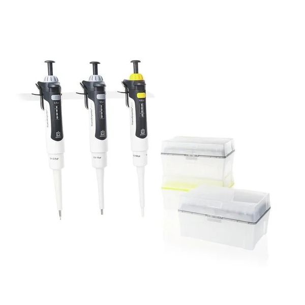 Brand GmbH & Co. KG Starter Kit Micro Transferpette pro DE-M, 3 pipettes 2.5, 10, 100 μl variable type, 3 TipBox pipette tips, 3 shelf holders
