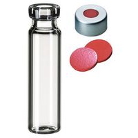 Product Image of Set Crimp Vial and caps ND 11, bottle: clear glass wide opening without writing field, closure: aluminum crimp cap with hole, natural rubber red/TEF transparent, 100/kit