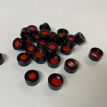 Ohio Valley schwarze 11 mm Robotic Kappe mit rotem PTFE/Silikon Septa mit Slit, 1000/Pkg