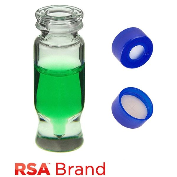 Microsolv Vial & Cap Kit inc. 1.2ml MRQ Snap Top, Clear RSA Autosampler Vials and blue Snap Caps with Sil/Tan PTFE Pre-Slit Septa, 100pc each per kit,