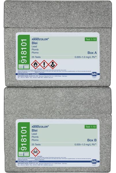 Macherey-Nagel Rechteckküvettentest NANOCOLOR Blei (ohne CCl4) (zusätzlich ist Tetrachlorkohlenstoff erforderlich) bestehend aus 2 Boxen