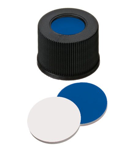 Altmann Analytik Schraubkappe, ND13 Verschluss: PP, schwarz mit 8,5 mm Loch, Silikon dunkelblau/PTFE weiß, 1,3 mm, 10x100/PAK