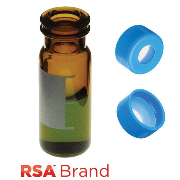 Microsolv Fläschchen & Kappen-Kit inkl. 100 2ml, Snap Top, Amber RSA Autosampler Fläschchen / Schreibfeld / Fülllinien & 100 hellblaue Schnappkappen 