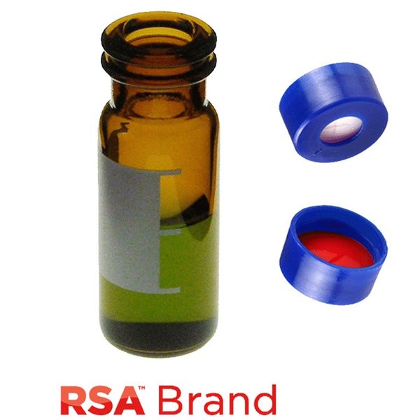 Microsolv Fläschchen & Kappen-Kit inkl. 100 2ml, Snap Top, Amber RSA Autosampler Fläschchen mit Schreibfeld / Fülllinien / 100 blaue Schnappkappen mit