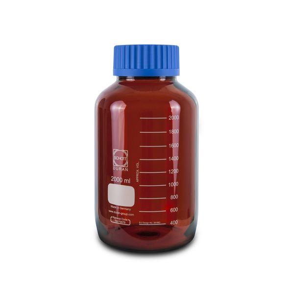 SCAT Weithalsflasche DURAN Borosilikatglas, GLS80, 2000 ml, rund, braun, mit Kappe und Ausgießring