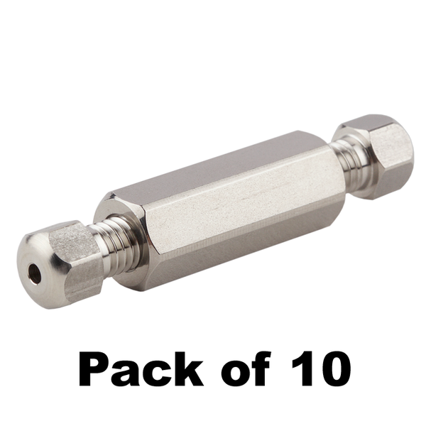 Microsolv Union, Connector Kit, High Pressure, 0.50 mm / 0.020'' through hole with 10-32 mm screw threads, SS, straight line, Use with 1/16'' Tubing, 