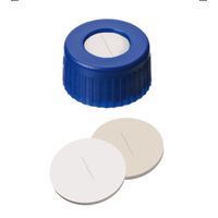 Product Image of ND9 UltraBond PP Seals Short Thread cap, blue, Silicone beige/PTFE white, slitted, 1000/pac