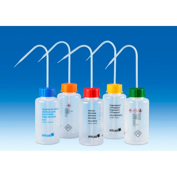 Vitlab Sicherheitsflasche, Weithals, PE-LD, GL45, VENT-CAP, PP, Heptan, 500 ml, 6 St/Pkg