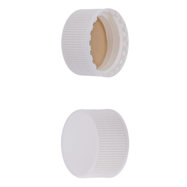 Microsolv Screw Cap white, knurled PP, solid, white Sil/beige PTFE Liner, for 24-400mm threaded EPA Style vials, 100 pc/PAK
