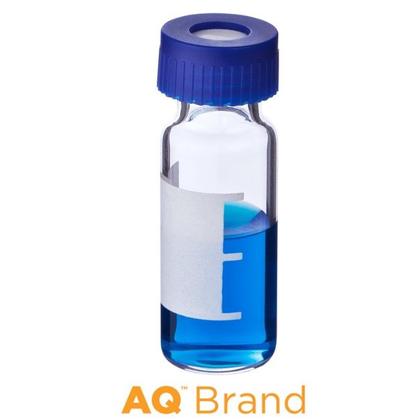 Microsolv Vial & Cap Kit, preassembled, incl. 100 2ml, Screw Top, Clear Autosampler Vials with Write-On Patch and fill lines & 100 Blue Screw Caps 