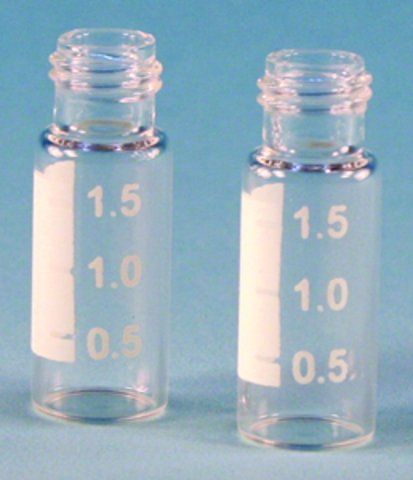 Supelco Vial, Schraubverschluss, R.A.M. , 9 mm Gewinde, große Öffnung, 12 x 32 mm, 2 ml, Klarglas, 100/PAK, mit graduiertem Markierungspunkt