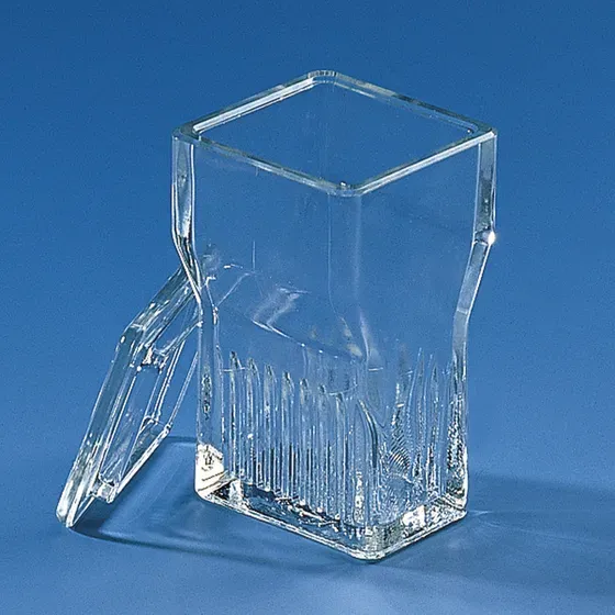 Brand GmbH & Co. KG Staining jar, soda-lime glass, Hellendahl with extension, with lid, for 16 slides 76x26 mm, 10 pc/PAK
