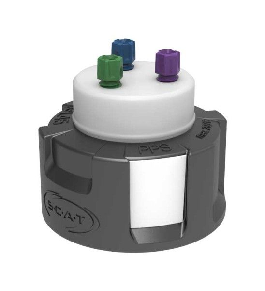 SCAT SymLine SafetyWasteCollector III, V2.0, HDPE, GL45, 3 x PFA-Fittings für Kapillaren mit 1,6/2,3/3,2 mm AD