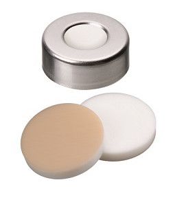 Altmann Analytik Bördelkappe, ND20 Butyl Verschluss:, magnetisch, gold, 8 mm Loch, 3,0 mm, Formscheibe Butyl, dunkelgrau, gold, 10x100/PAK