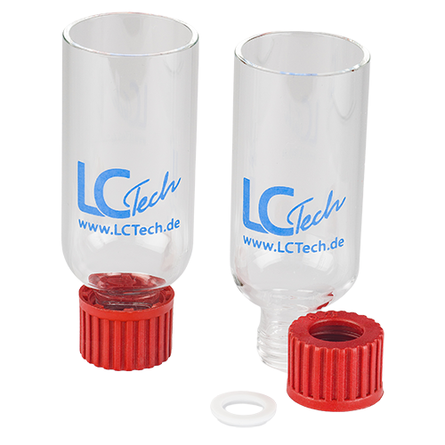LCTech Reservoir, glass, 100 ml, with screw cap and PTFE seal, for LCTech glass columns (P/N 10374 & 11156 and all Elufix columns) except TINY columns