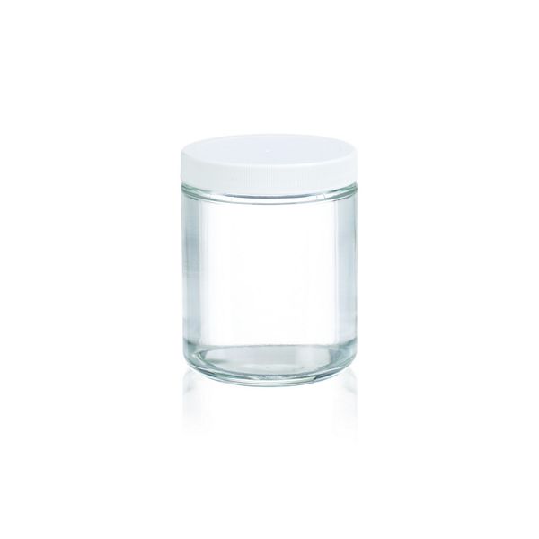 DWK Wheaton 4oz geradwandiges Glas, Klarglas, Schraubkappe, PP, weiß, 58-400 mit PV-Einlage, 24 St/Pkg