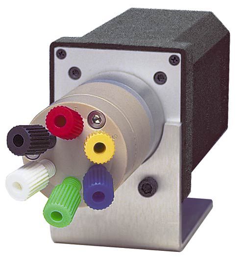 Vici Valco 4 Port 2 Pos Valve, manuell, 1/4"-28'' Fitting, 1,5 mm Port, 75°C / 250psi, für Flüssigkeiten, PPS/E2