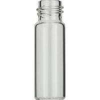 Product Image of 4mL Gewindeflasche ND13, 14,75x45mm klar, flacher Boden (702962) verschraubt mit 702926: ND13 PP Schraubkappe, schwarz, Loch Silikon weiß/PTFE rot, 40° shore A, 1,3 mm, 100 St/Pkg