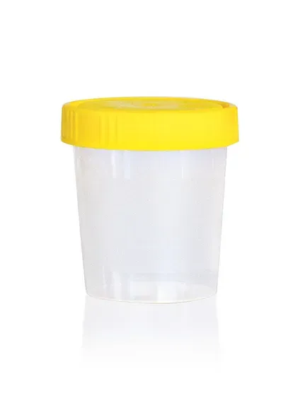 Brand GmbH & Co. KG Universal container, PP, screw cap, 100 ml, 65 x 75 mm, yellow lid, SAL 10EXP-6, y-sterile, 240 pc/PAK