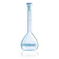 Product Image of Volumetric Flask, BLAUBRAND®, Class A, DE-M, 50 ml, WN, NS 14/23, Boro 3.3, with PP Stopper, ISO-Einzelzertifikat, 1 St/Pkg