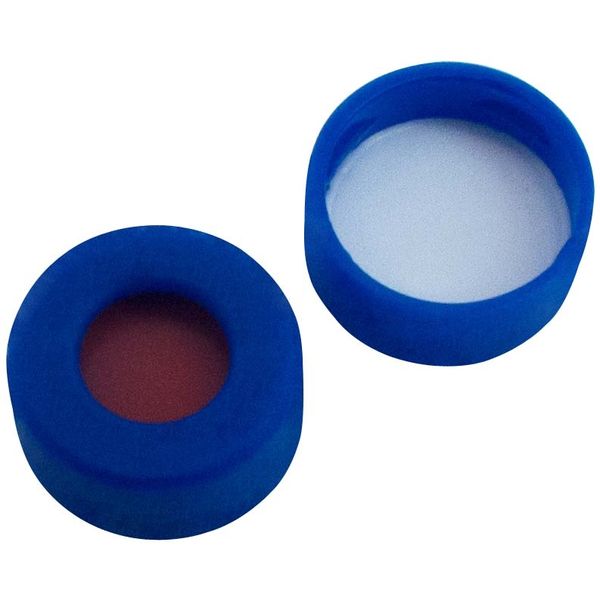 Altmann Analytik Schnappringkappe, ND11 PE-Schnappringverschluss: blau mit 6 mm,1,0 mm, RedRubber/PTFE beige, harte Kappe, 10x100/PAK