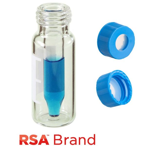 Microsolv Fläschchen- & Kappen-Kit inkl. 100 300μl, verschmolzener Einsatz mit breiter Spitze, klare RSA Autosampler-Fläschchen, Schreibfeld/
