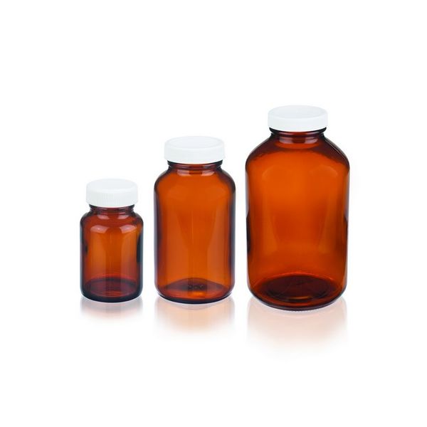 DWK Wheaton 1250 ml Weithalsflasche, Braunglas, weiße PP-Kappe mit PTFE-Dichtung, 6 St/Pkg