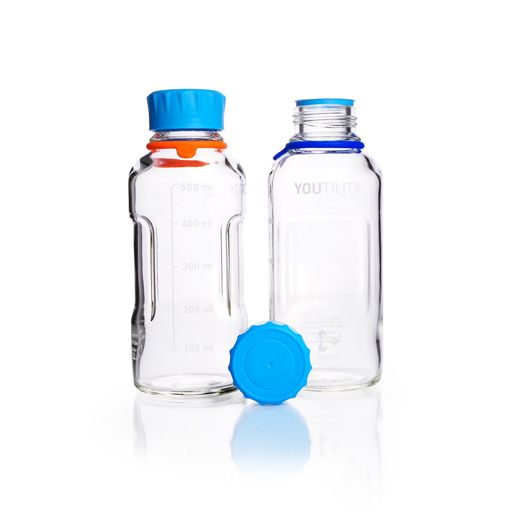 Duran Group DURAN YOUTILITY Flasche, klar, mit Graduierung, GL 45, cyan Schraubverschluss/Ausgießring 500 ml, 4 St/Pkg