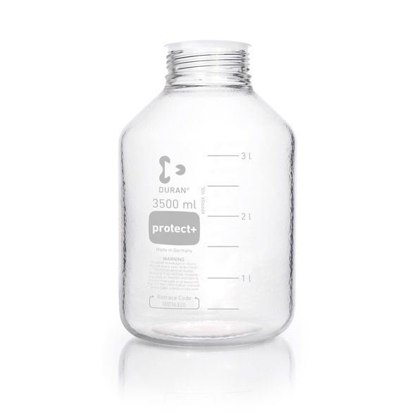 Duran Group DURAN Laboratory glass bottle GLS 80, clear, protect+ plastic coated (PA12), with protective cap, 3500 ml