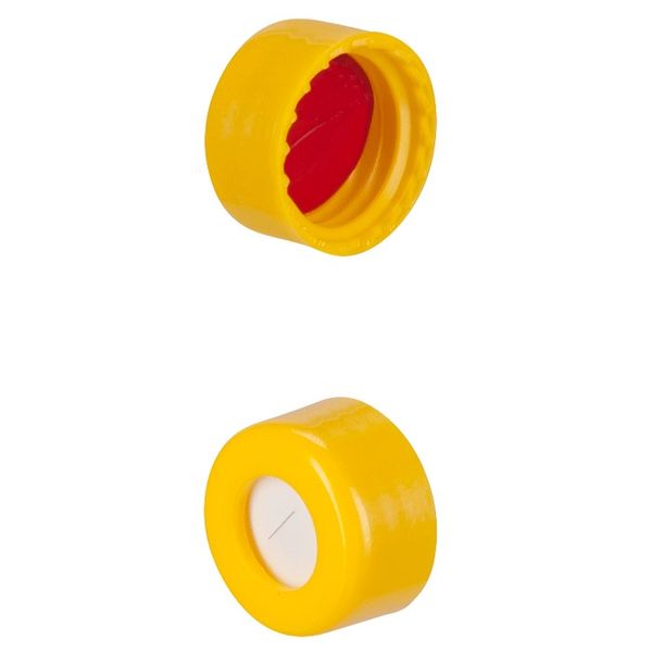 Microsolv Screw Cap yellow, 9 mm, with white Sil/red PTFE Preslit Fitted Septa, Robo Style, 1000 pc/PAK