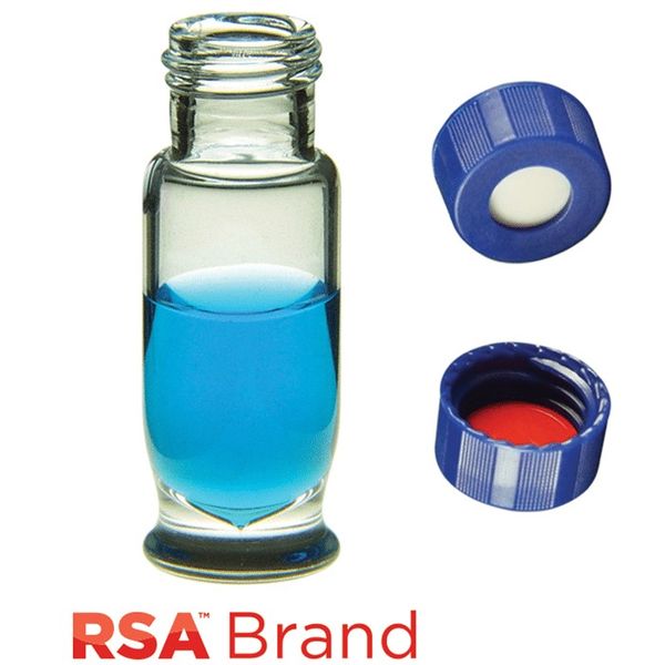 Microsolv Fläschchen & Kappen-Kit inkl. 100 1.8ml Maximum Recovery, Schraubkappe, Klarglas RSA Autosampler Fläschchen & 100 blaue Schraubkappen mit 
