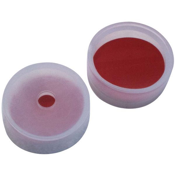 Altmann Analytik 20 mm PE Kappe, transparent, mit 4,3 mm Loch, Kappenhöhe 8,4 mm, Naturkautschuk rot-orange/TEF transparent, 60° shore A, 1,3 mm, 1000