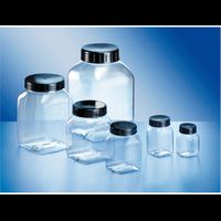 Wide Necked square container, PETG,200ml w/o screw closure, crystal clear, 406/PAK, old No.: KA31074373