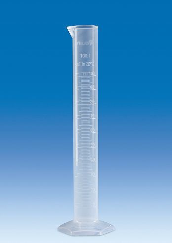 Vitlab Messzylinder, PP, 25 ml, erhabene bl. graduiert, hohe Form, Kl. B, 12 St/Pkg