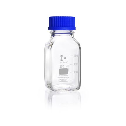 Duran Group DURAN GL 45 Laboratory glass bottle, square, clear, with screw cap and pouring ring (PP), 250 ml, 10 pc/PAK